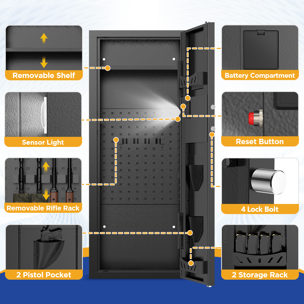 Gemaisil 12-15 Gun Cabinet, Quick Access Long Gun Safe for Home Rifles and Pistols, Large Unassembled Rifle Safe with Removable Shelves, Digital Keypad, Pegboard
