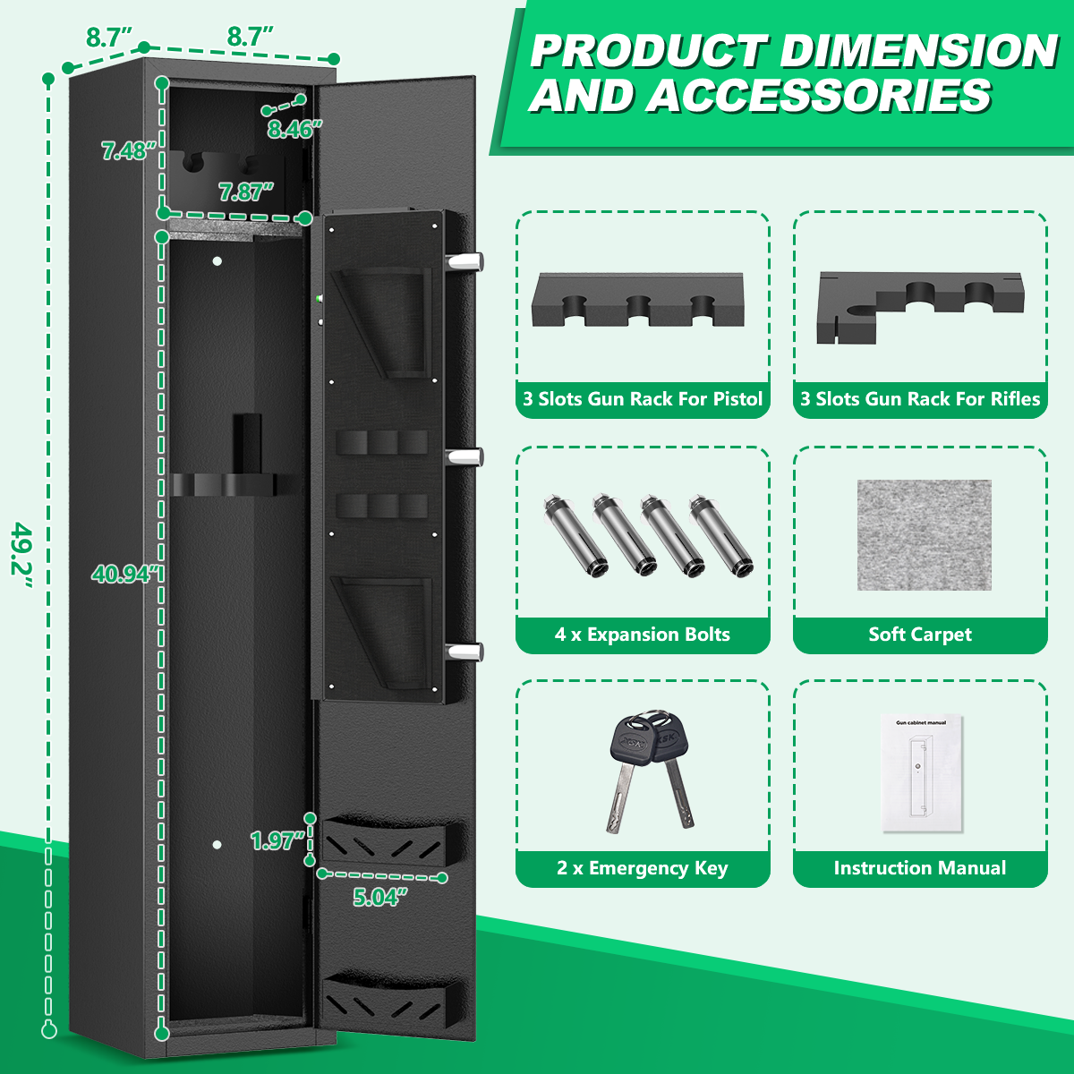 BESAFETY 2-4 Long Gun Safes, Gun Cabinets for Home Storage of Rifle and Pistols, Quick Access Rifle Safe with Alarm System & Gun Racks