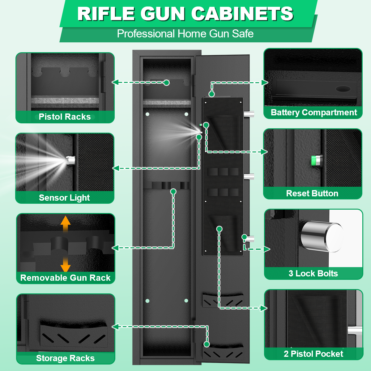 BESAFETY 2-4 Long Gun Safes, Gun Cabinets for Home Storage of Rifle and Pistols, Quick Access Rifle Safe with Alarm System & Gun Racks