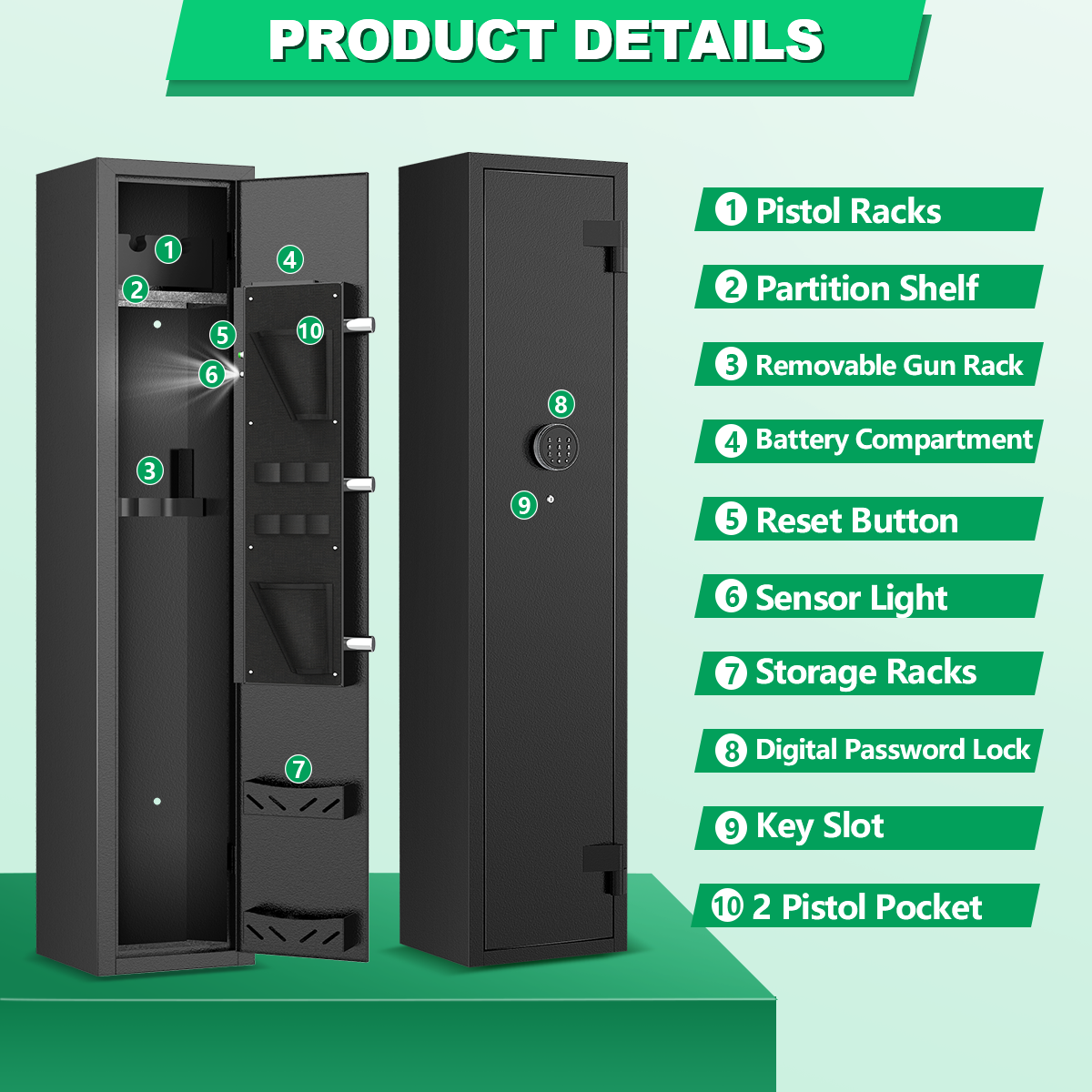 BESAFETY 2-4 Long Gun Safes, Gun Cabinets for Home Storage of Rifle and Pistols, Quick Access Rifle Safe with Alarm System & Gun Racks
