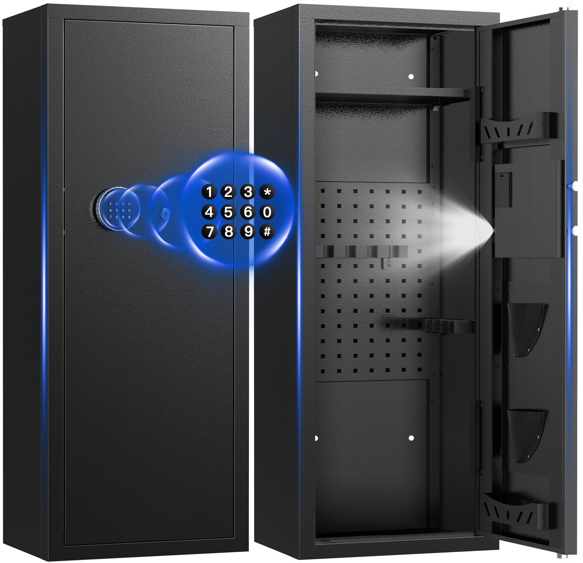 Gemaisil 12-15 Gun Cabinet, Quick Access Long Gun Safe for Home Rifles and Pistols, Large Unassembled Rifle Safe with Removable Shelves, Digital Keypad, Pegboard