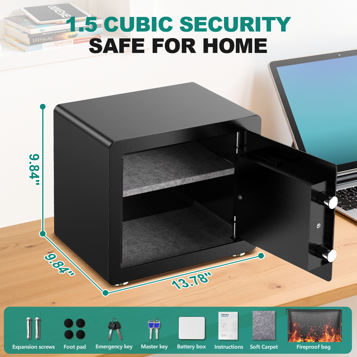 Gemaisil 1.5 Cuft Safe Box for Home, Security Safe with Digital Keypad, Adjustable Shelf, Fireproof Bag, Ideal for Store Cash, Jewelry, Documents