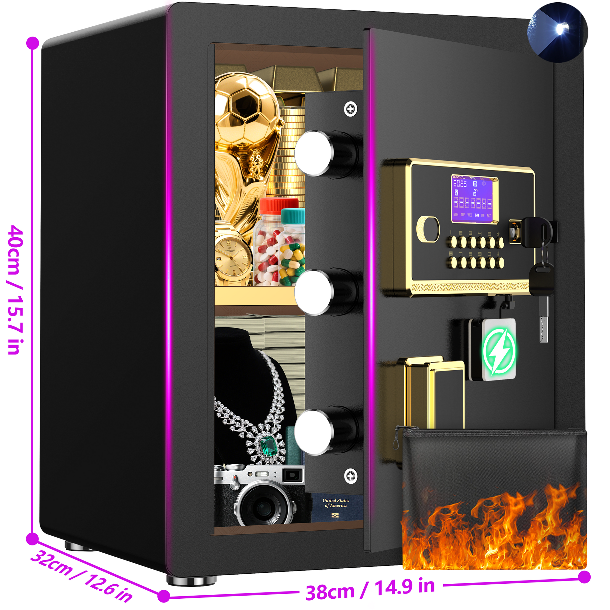 BESAFETY 3.0 Cuft Large Security Safe Box, Digital Keypad Lock, Built-in Alarm System & Fireproof Bag, Home & Office Safe for Cash, Valuables (Black)