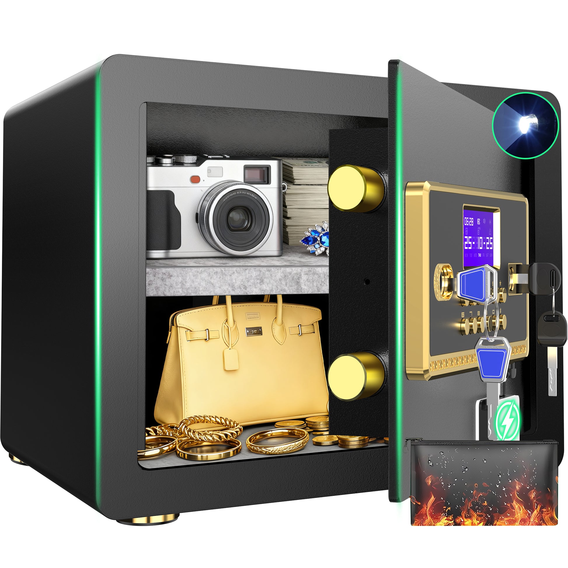 RYCUZO 1.5 Cuft Home Security Safe Box with Digital Keypad, Adjustable Shelf, Fireproof & Waterproof Bag