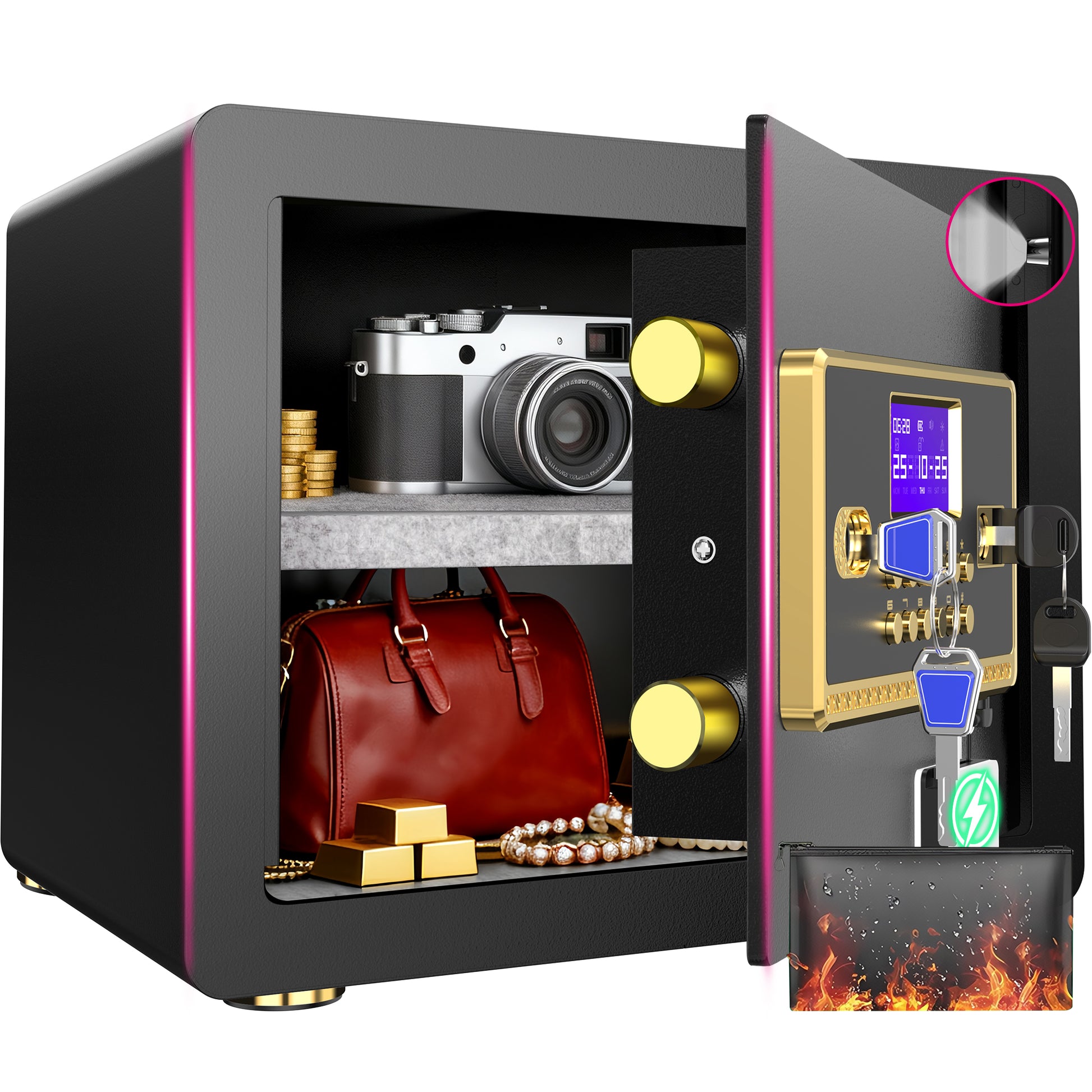 RYCUZO 1.5 Cuft Home Security Safe Box with Digital Keypad, Adjustable Shelf, Fireproof & Waterproof Bag