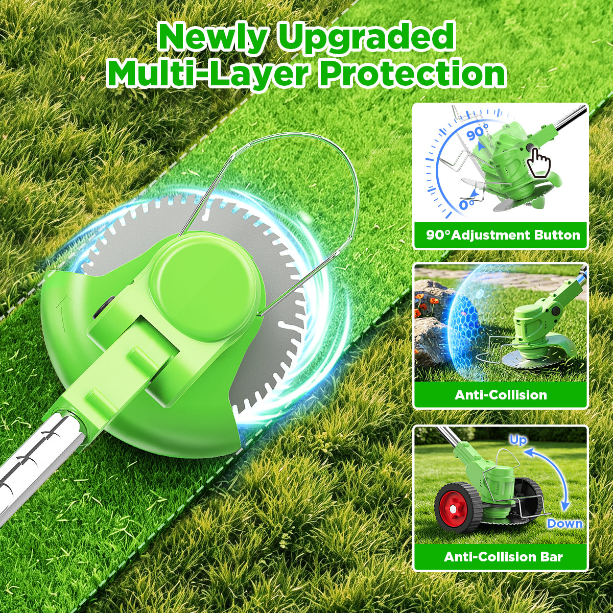 TNTANTS Weed Wacker Cordless, 3-in-1 Lightweight Electric String Trimmer with 3 Types of Blades, Wheels, 24V Battery, Weed Eater Grass Trimmer/Edger/Brush Cutter for Lawn Yard Garden (Green)