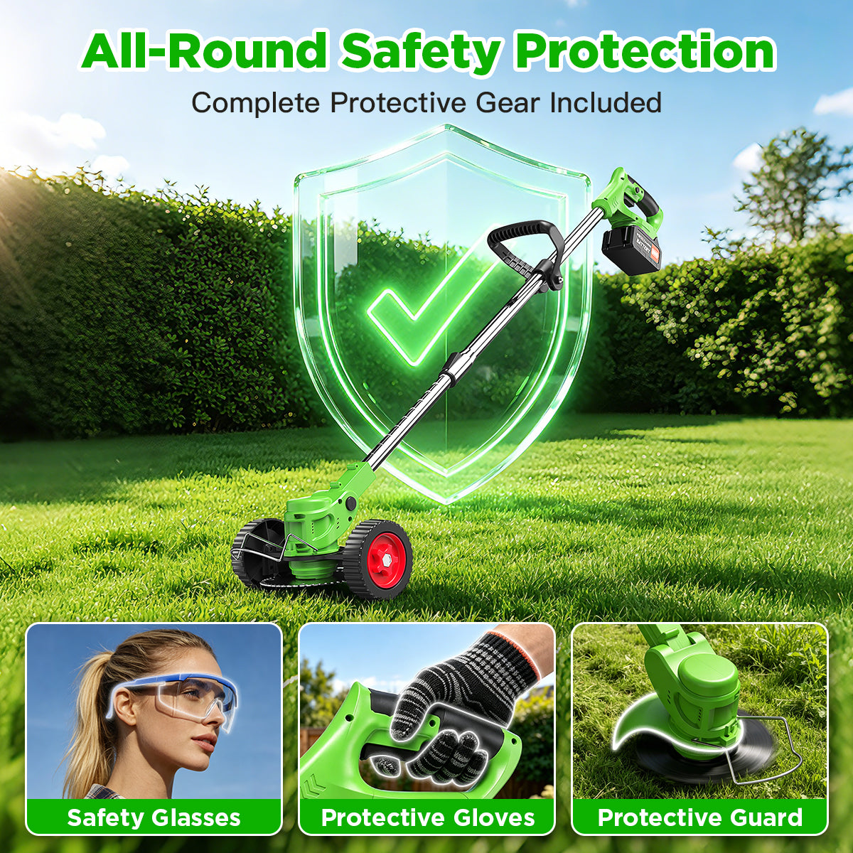 TNTANTS Weed Wacker Cordless, 3-in-1 Lightweight Electric String Trimmer with 3 Types of Blades, Wheels, 24V Battery, Weed Eater Grass Trimmer/Edger/Brush Cutter for Lawn Yard Garden (Green)