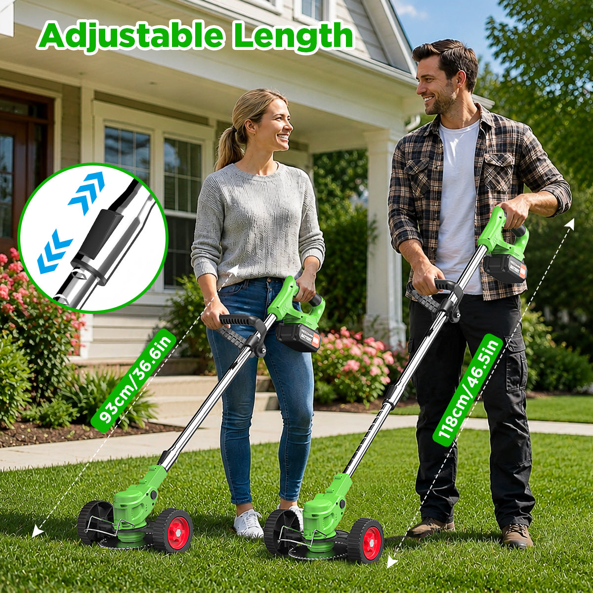 TNTANTS Weed Wacker Cordless, 3-in-1 Lightweight Electric String Trimmer with 3 Types of Blades, Wheels, 24V Battery, Weed Eater Grass Trimmer/Edger/Brush Cutter for Lawn Yard Garden (Green)