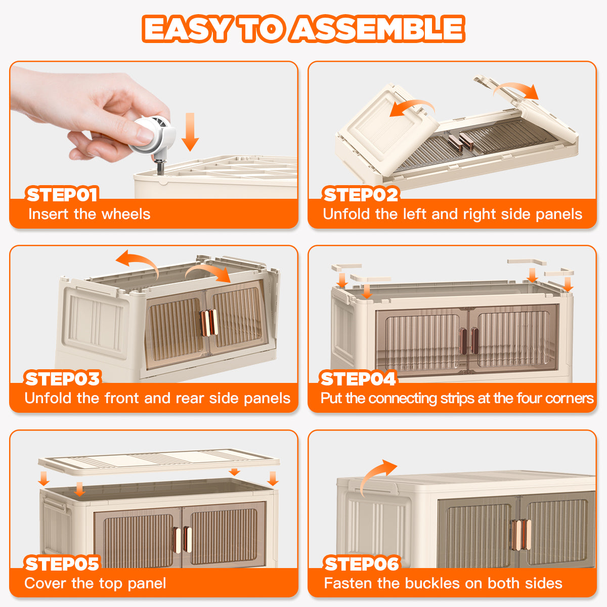 TNTANTS 5 Tiers Stackable Storage Bins with Lids and Wheels, Magnetic Dual Open Collapsible Storage Container, 235QT Folding Storage Box Bins for Closet Organizers, Home and Office, Beige