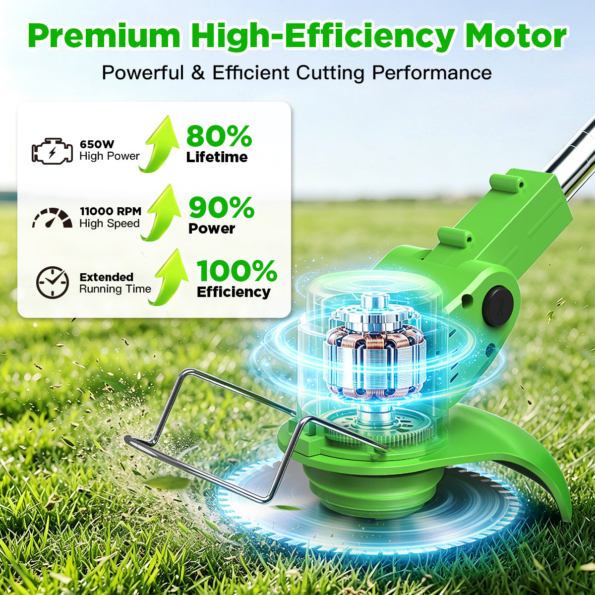 TNTANTS Weed Wacker Cordless, 3-in-1 Lightweight Electric String Trimmer with 3 Types of Blades, Wheels, 24V Battery, Weed Eater Grass Trimmer/Edger/Brush Cutter for Lawn Yard Garden (Green)