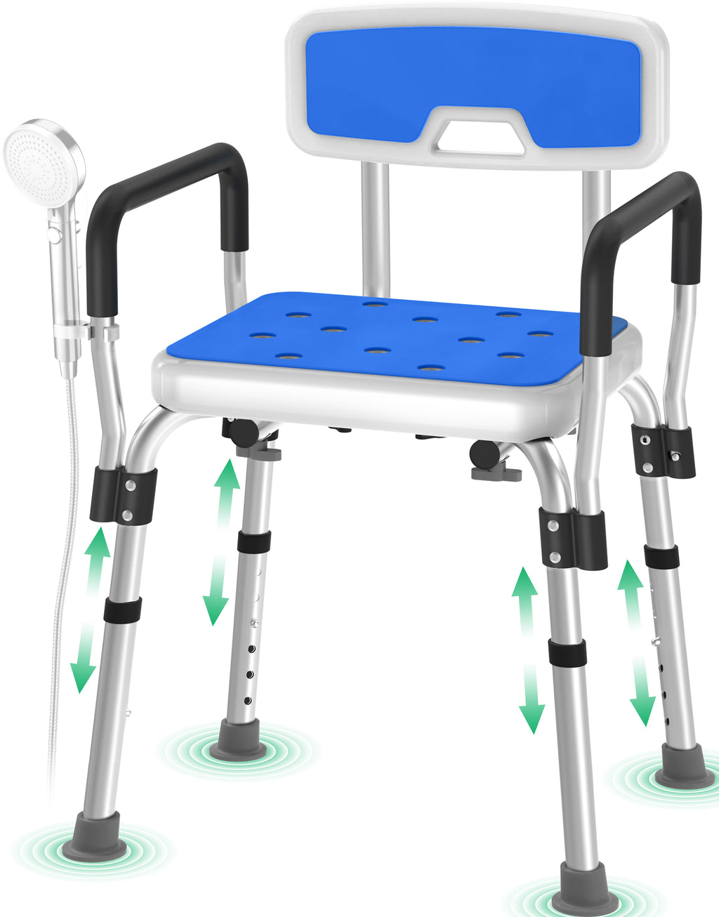 TNTANTS Shower Chair for Inside Shower with Armrests & Back, Upgraded Supports up to 350lbs Shower Seat with Padded and Grab Bar, Adjustable Height Shower Bench for Elderly Disabled