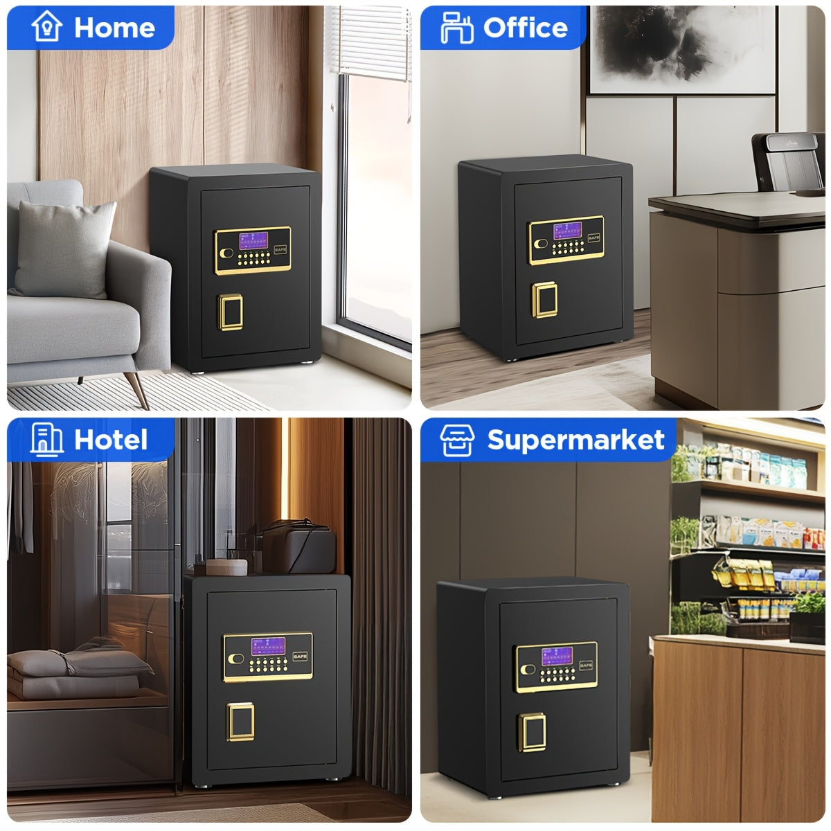 BESAFETY 3.5 Cuft Large Safe Box, Digital Keypad Home Security Safe With Fireproof Bag & Alarm System(Black)