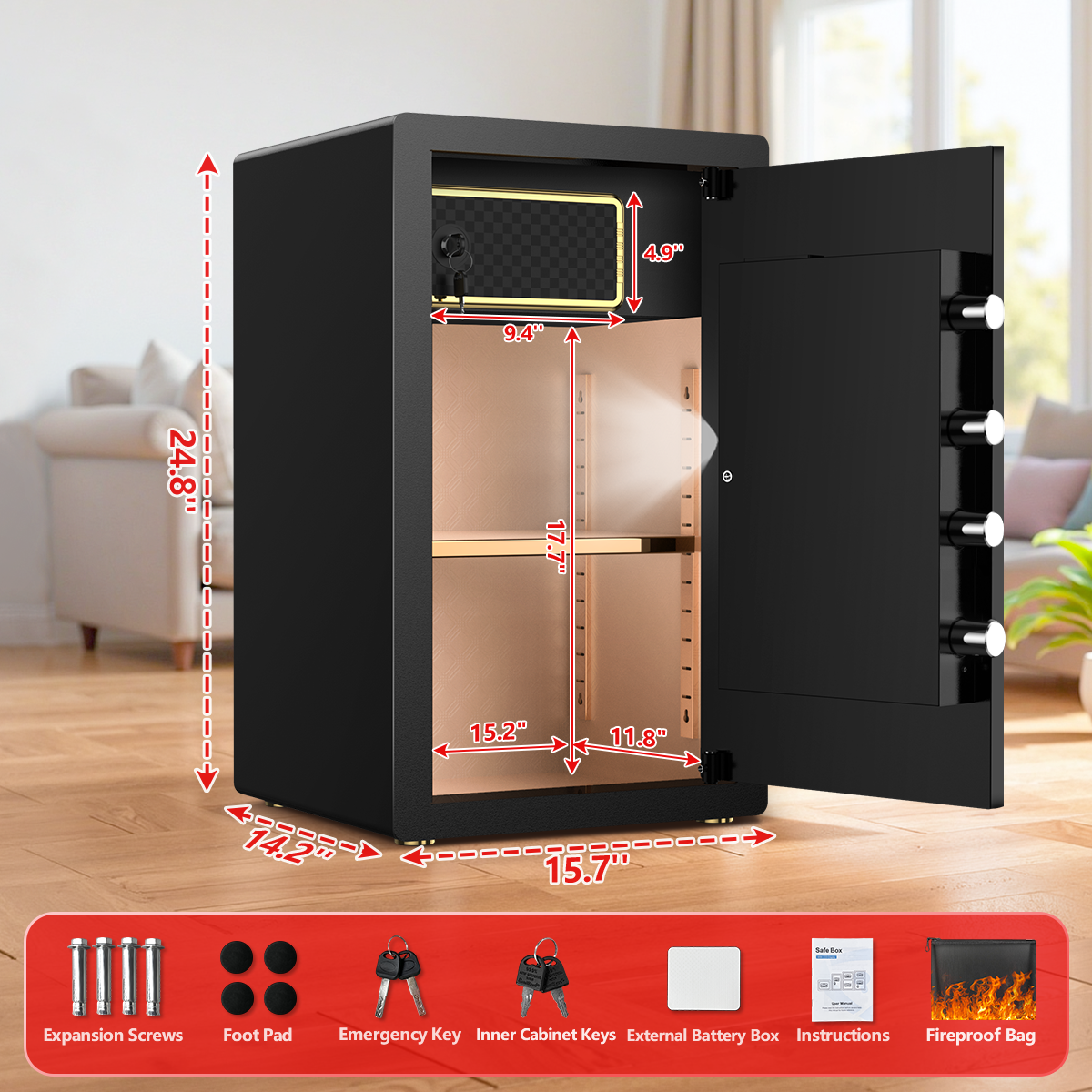 Gemaisil 5.5 Cuft Large Safe Box, Security Home Safe with Interior Safe Lock Box & Fireproof Document Bag