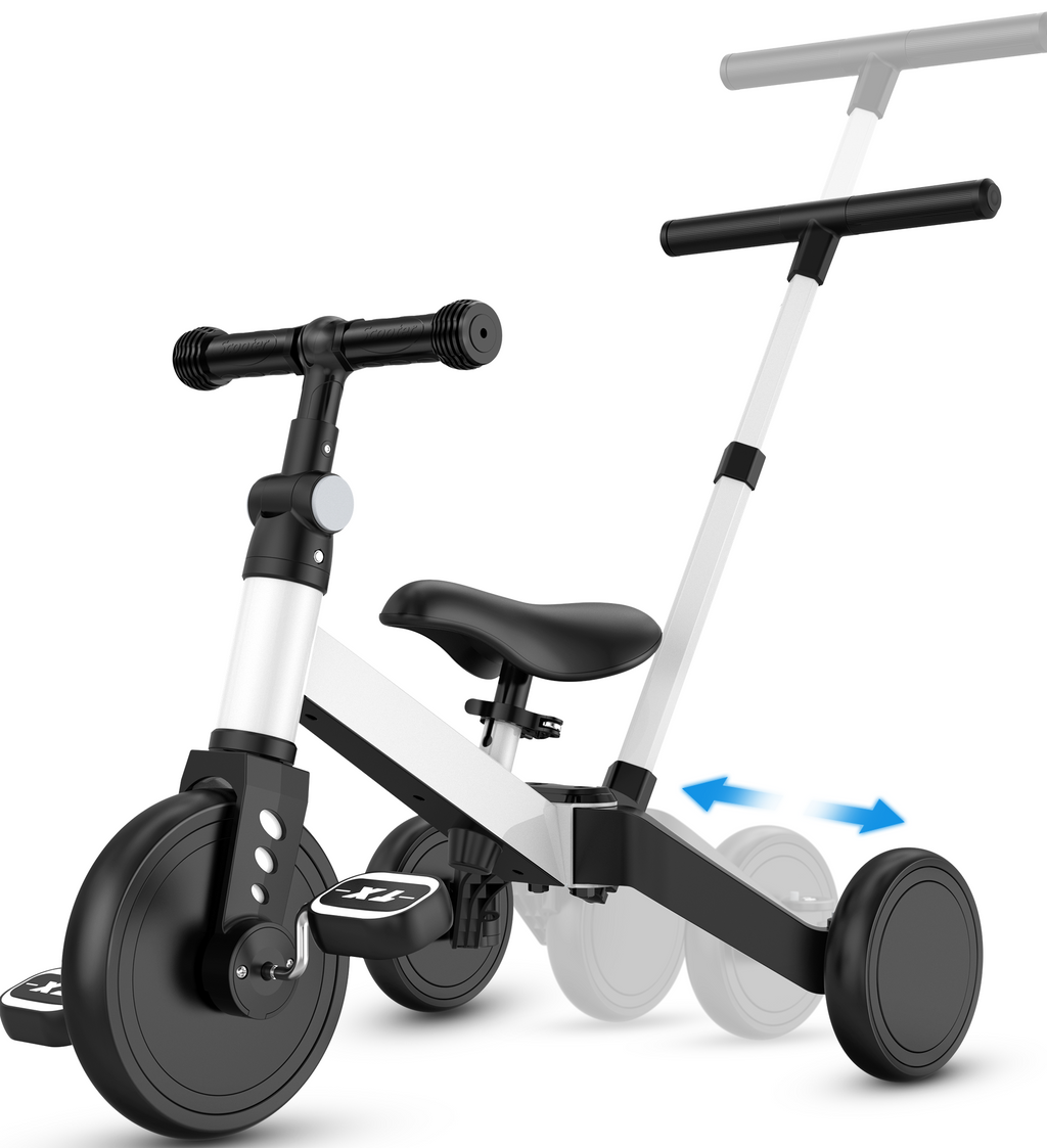 ODKDY 4 in 1 Toddler Bike, Kids Tricycle for 1-5 Years Old, Toddler Tricycle for Boy Girl, Baby Balance Bike with Parent Steering Push Handle, Removable Pedal, Adjustable Seat White