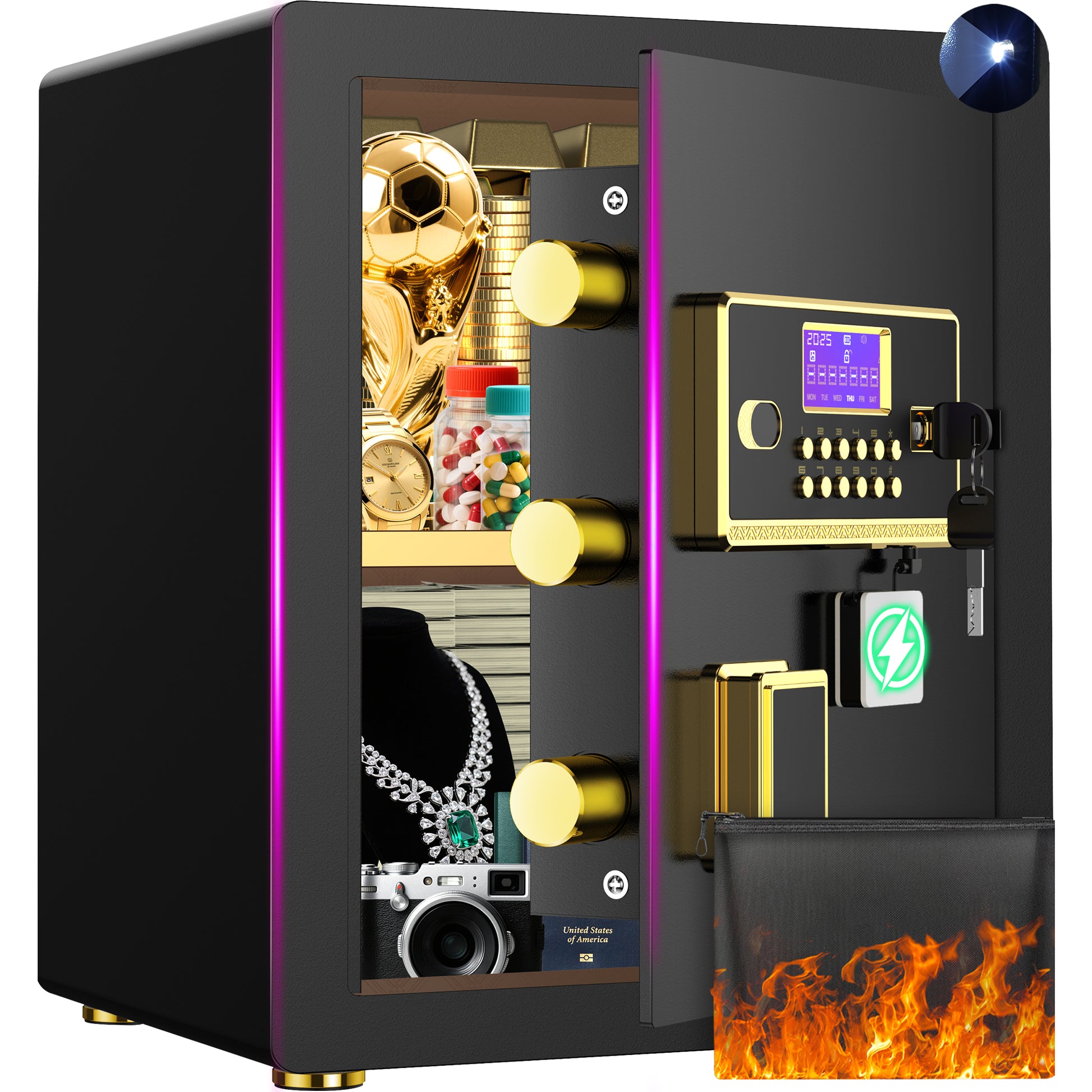 BESAFETY 3.0 Cuft Large Security Safe Box, Digital Keypad Lock, Built-in Alarm System & Fireproof Bag, Home & Office Safe for Cash, Valuables (Black)