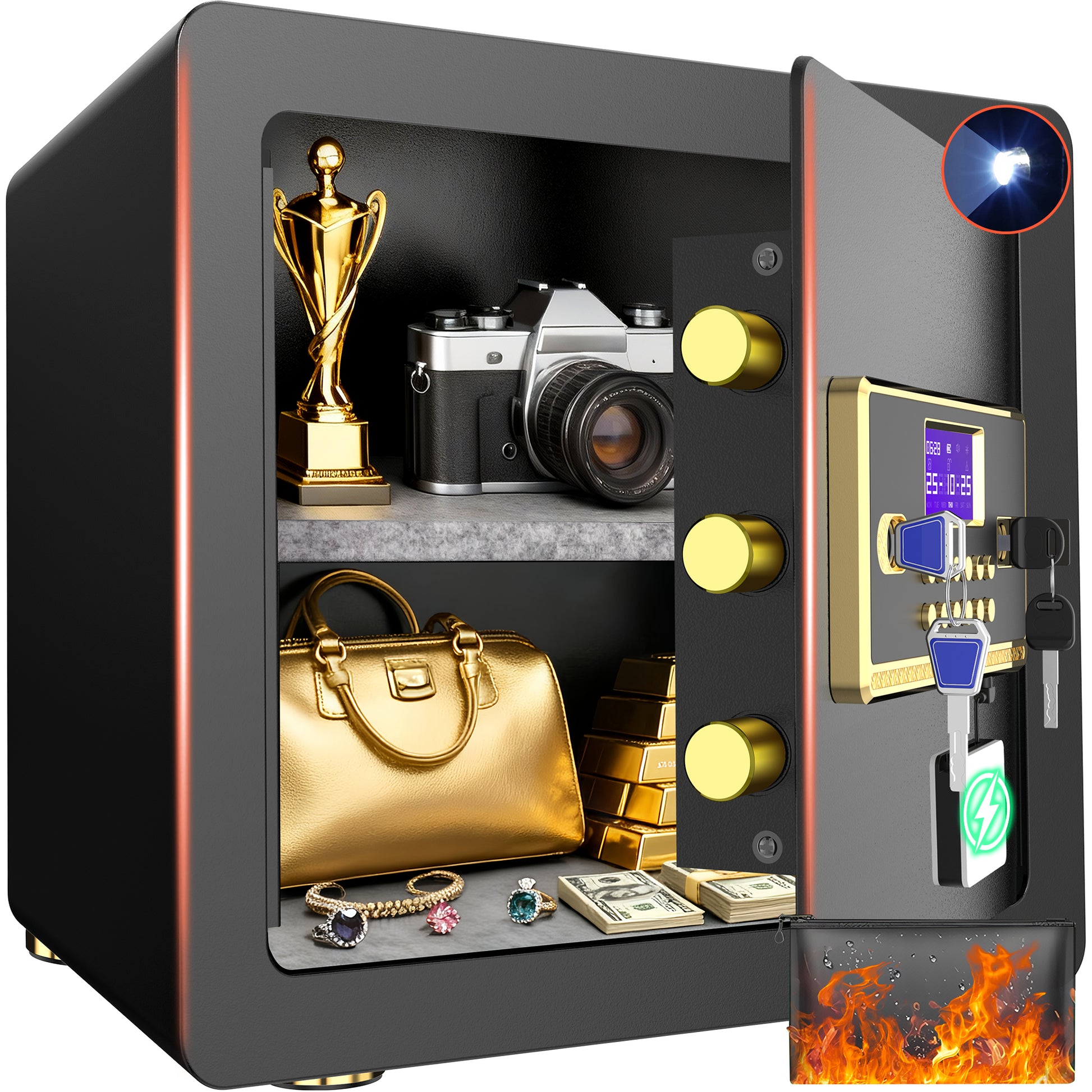 SYSENFO 2.5 Cuft Safe Box, Digital Keypad Home Security Safe With Fireproof Waterproof Bag & Adjustable Shelf