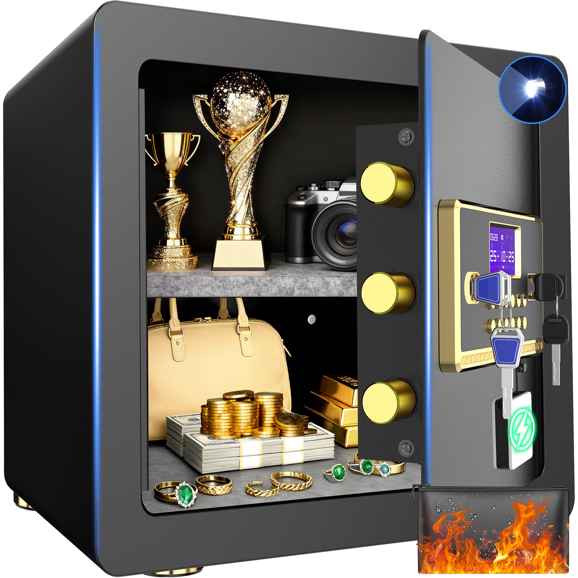 SYSENFO 2.5 Cuft Safe Box, Digital Keypad Home Security Safe With Fireproof Waterproof Bag & Adjustable Shelf