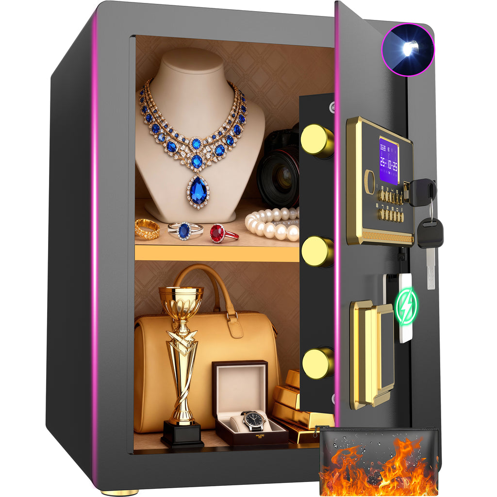 SYSENFO 3.0 Cuft Large Security Safe Box, Digital Keypad Lock, Built-in Alarm System & Fireproof Bag, Home & Office Safe for Cash, Valuables (Black)