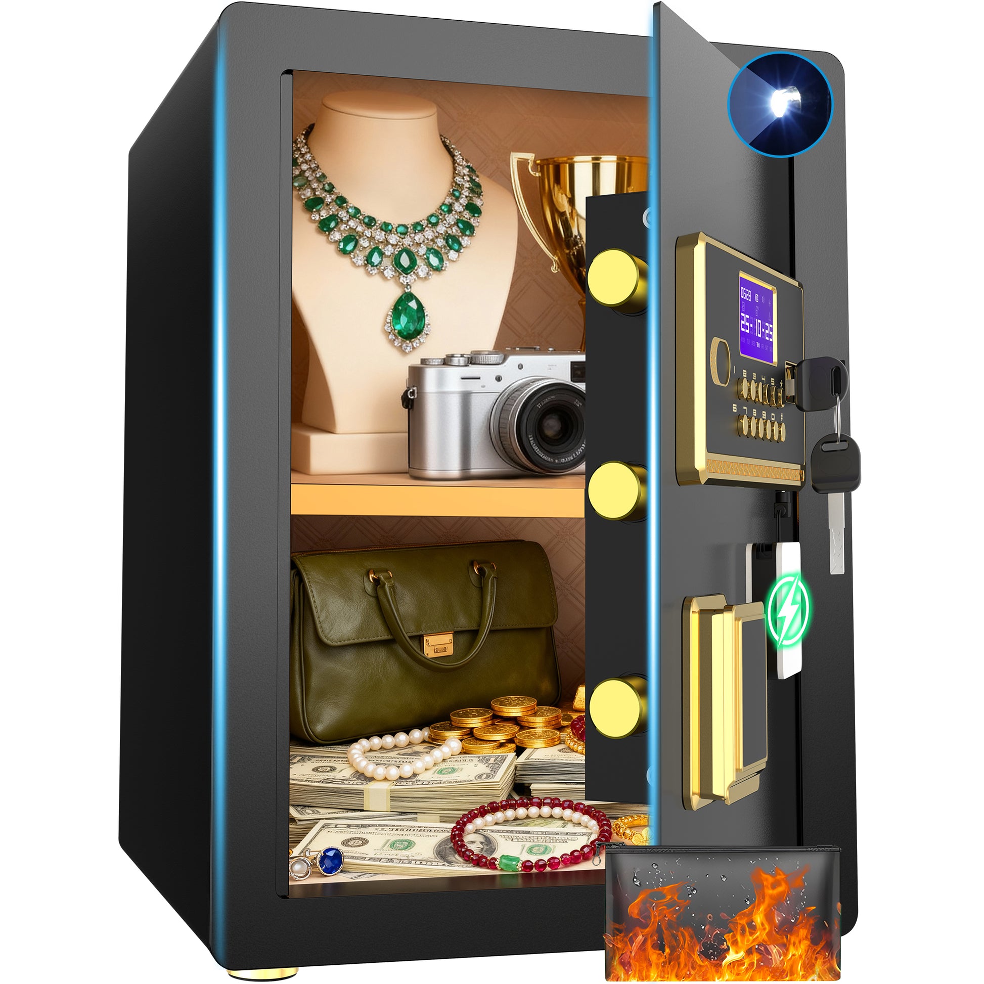 SYSENFO 3.5 Cuft Large Safe Box, Digital Keypad Home Security Safe With Fireproof Bag & Alarm System(Black)