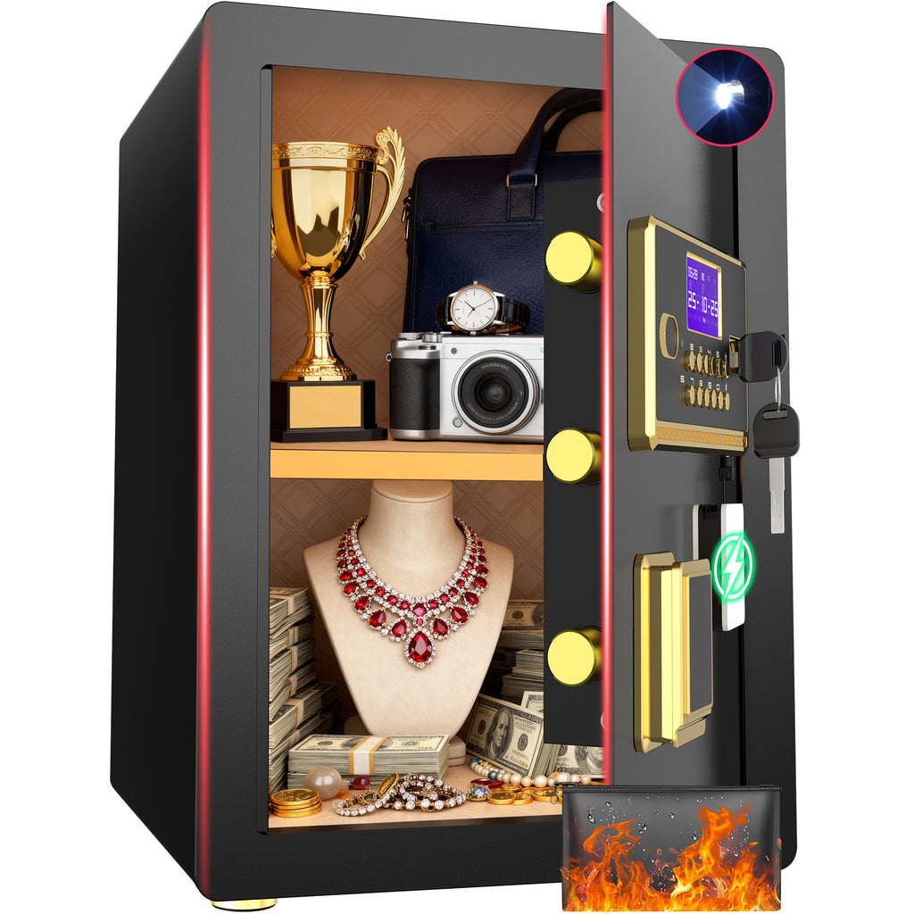 BESAFETY 3.5 Cuft Large Safe Box, Digital Keypad Home Security Safe With Fireproof Bag & Alarm System(Black)