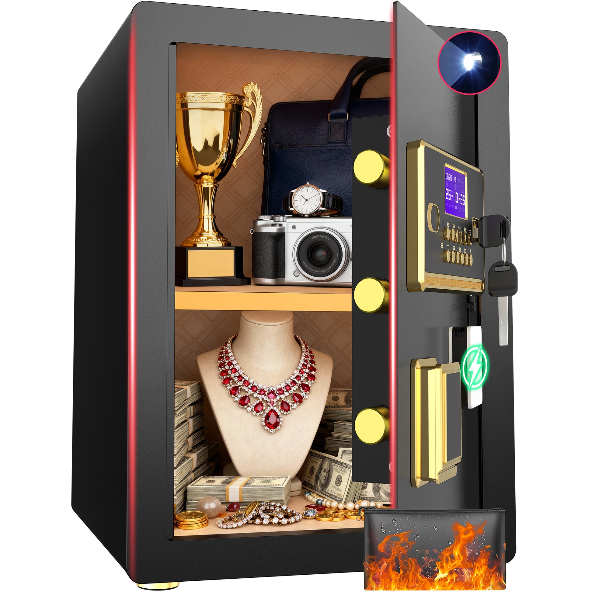 SYSENFO 3.5 Cuft Large Safe Box, Digital Keypad Home Security Safe With Fireproof Bag & Alarm System(Black)