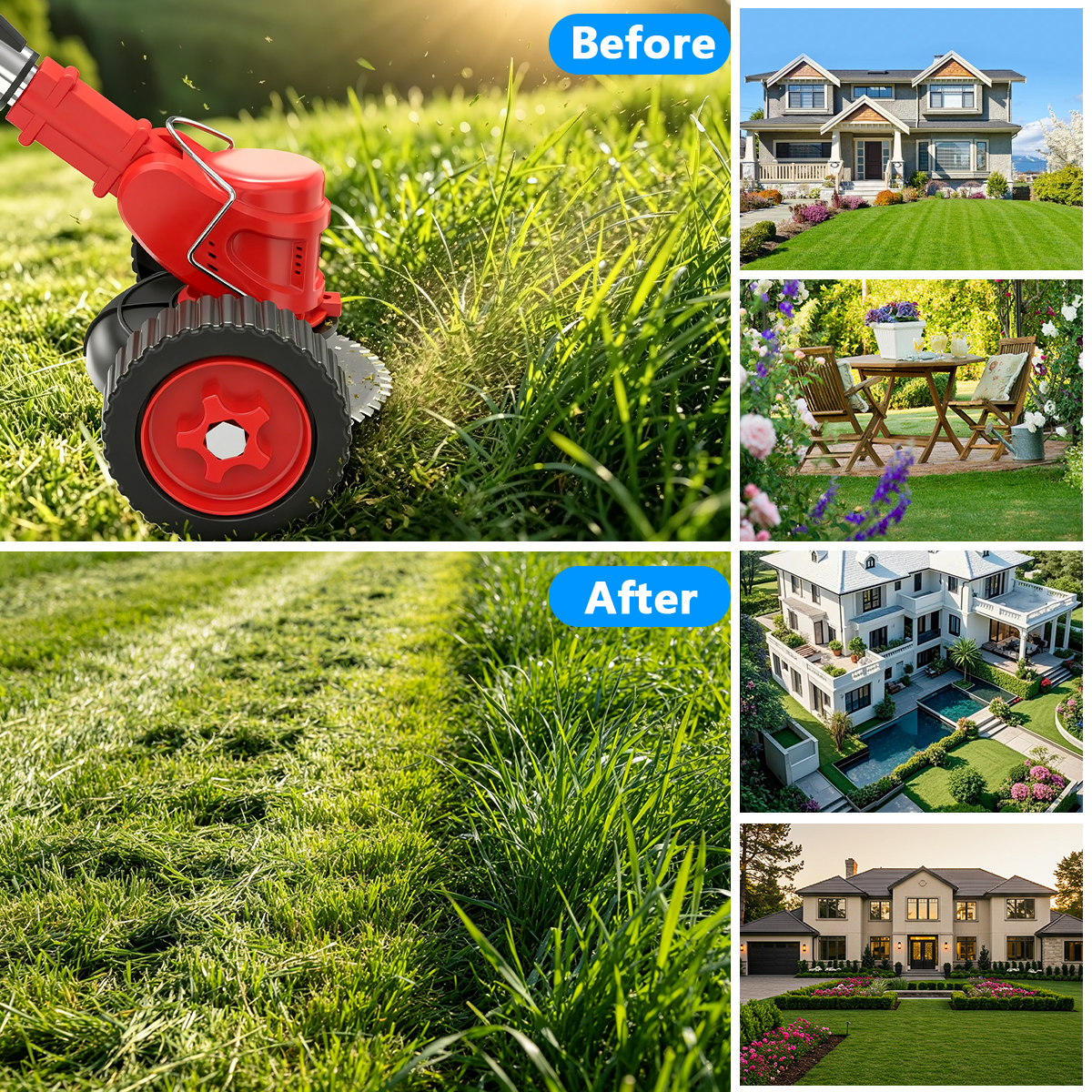 TNTANTS Electric Weed Wacker, Cordless String Trimmer with Wheels, 2Pcs 24V Batteries, 3 Types of Blades, Adjustable Length, Weed Eater Grass Trimmer/Edger/Brush Cutter for Lawn Yard Garden (Red)