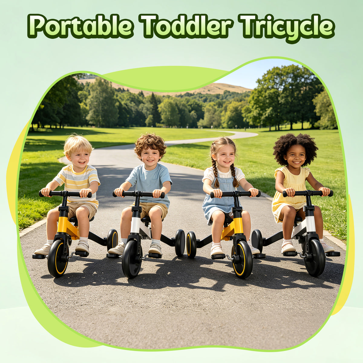 ODKDY 4 in 1 Toddler Bike, Kids Tricycle for 1-5 Years Old, Toddler Tricycle for Boy Girl, Baby Balance Bike with Parent Steering Push Handle, Removable Pedal, Adjustable Seat Yellow