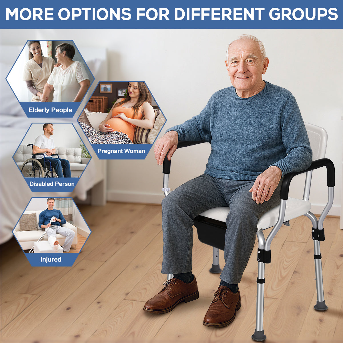 TNTANTS Shower Chair with Bedside Commode, Versatile 3 in 1 Shower Stool for Inside Shower, Raised Toilet Seat with Height Adjustable for Elderly, Disabled