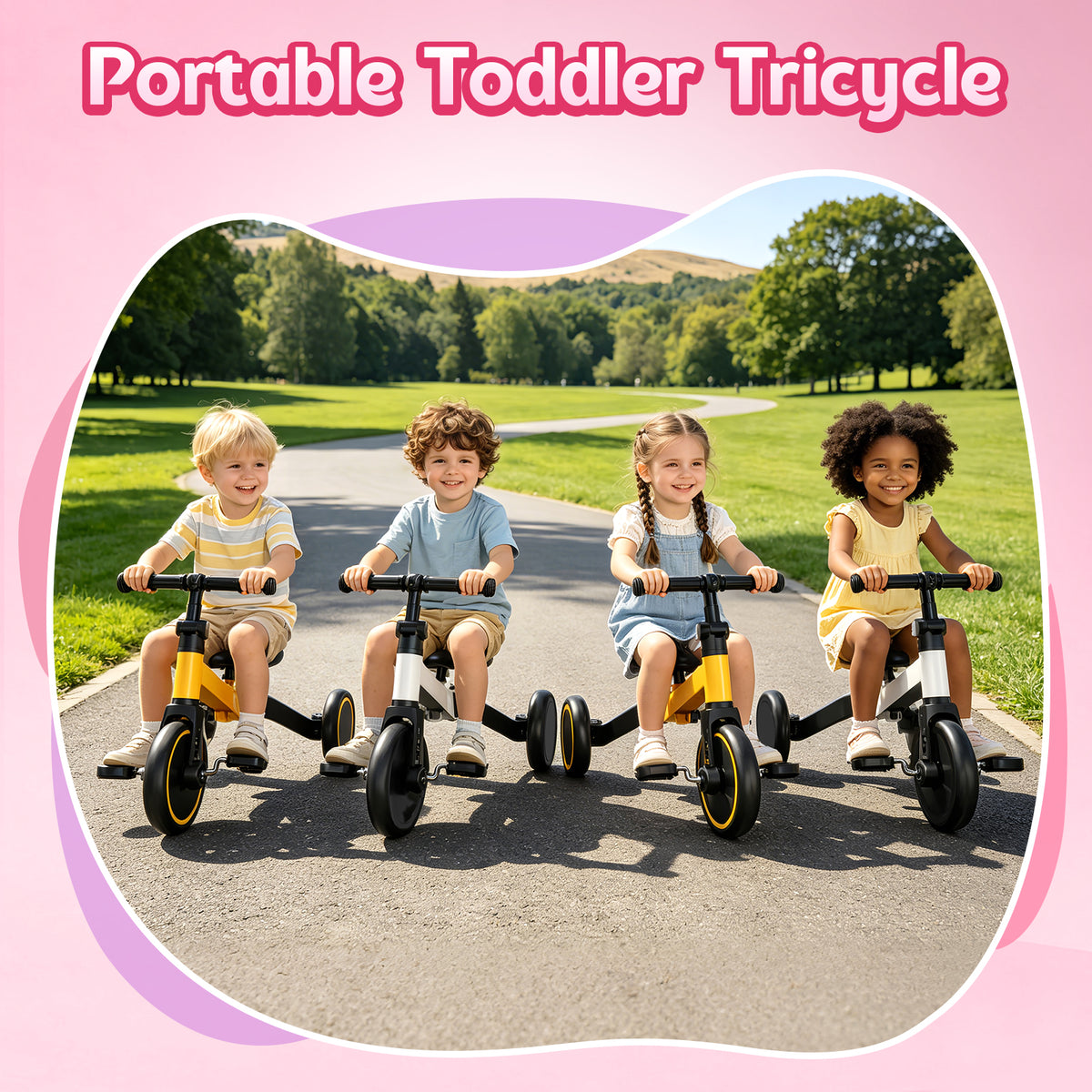 ODKDY 4 in 1 Toddler Bike, Kids Tricycle for 1-5 Years Old, Toddler Tricycle for Boy Girl, Baby Balance Bike with Parent Steering Push Handle, Removable Pedal, Adjustable Seat White