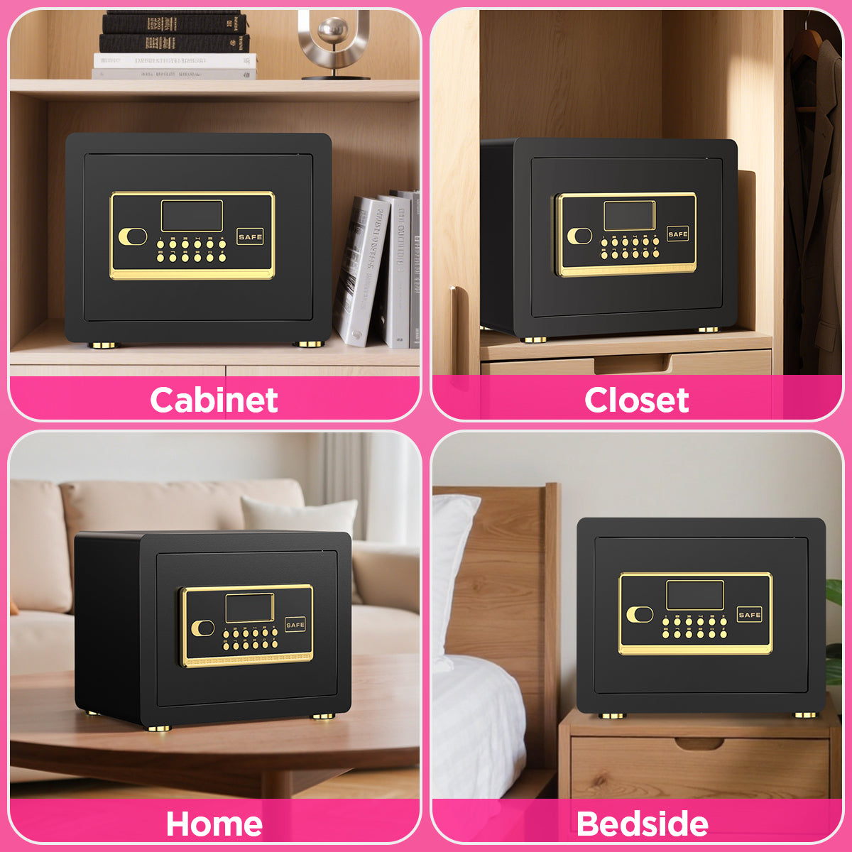 SYSENFO 1.5 Cuft Safe Box, Digital Keypad Home Security Safe With Fireproof Waterproof Bag & Adjustable Shelf