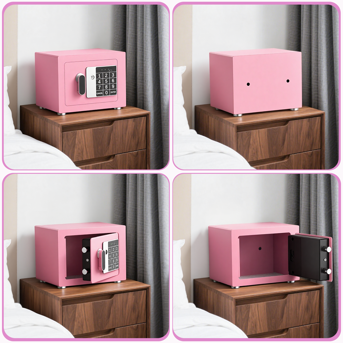 SYSENFO Electronic Digital Safe Box, 0.25 Cubic Feet Home Security Box for Office Hotel Business, Lock Box with Key Keypad for Cash Jewelry Pink