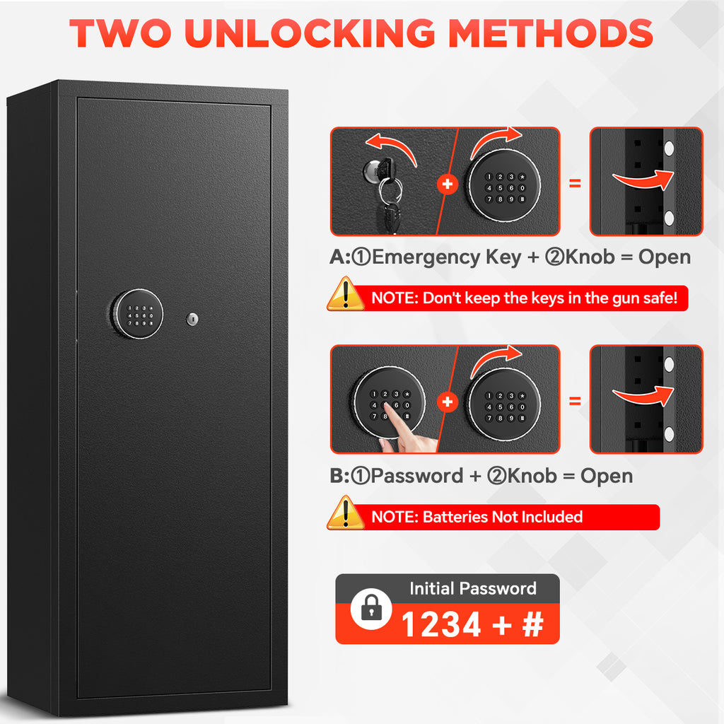 RYCUZO 12-15 Gun Cabinet, Quick Access Long Gun Safe for Home Rifles and Pistols, Large Unassembled Rifle Safe with Removable Shelves, Digital Keypad, Pegboard