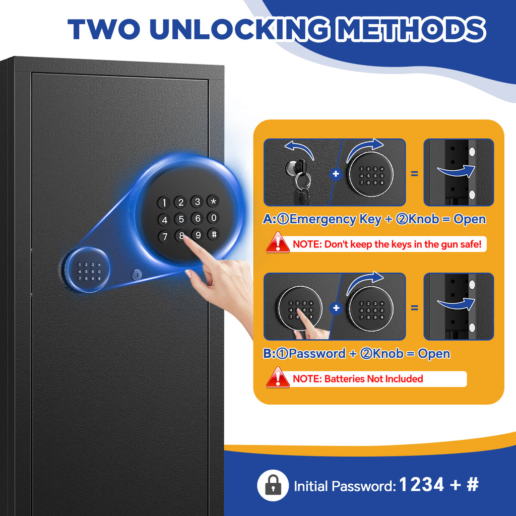 SYSENFO 12-15 Gun Cabinet, Quick Access Long Gun Safe for Home Rifles and Pistols, Large Unassembled Rifle Safe with Removable Shelves, Digital Keypad, Pegboard