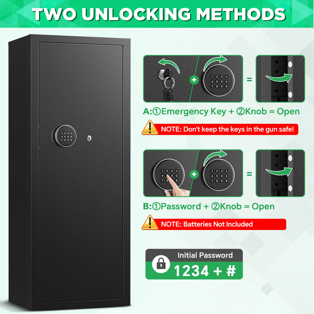 SYSENFO 12-15 Gun Cabinet, Quick Access Long Gun Safe for Home Rifles and Pistols, Large Unassembled Rifle Safe with Removable Shelves, Digital Keypad, Pegboard