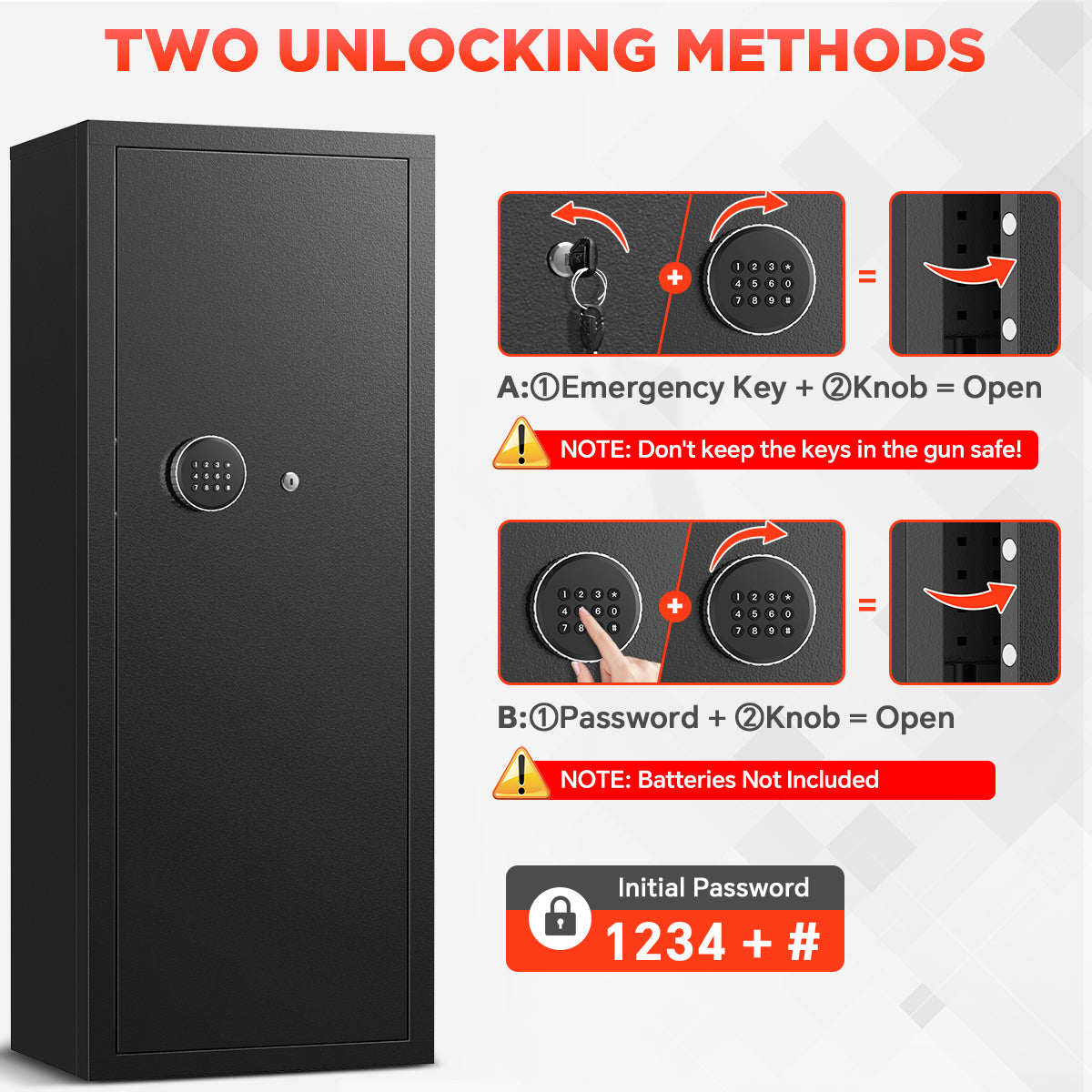 SYSENFO 12-15 Gun Cabinet, Quick Access Long Gun Safe for Home Rifles and Pistols, Large Unassembled Rifle Safe with Removable Shelves, Digital Keypad, Pegboard