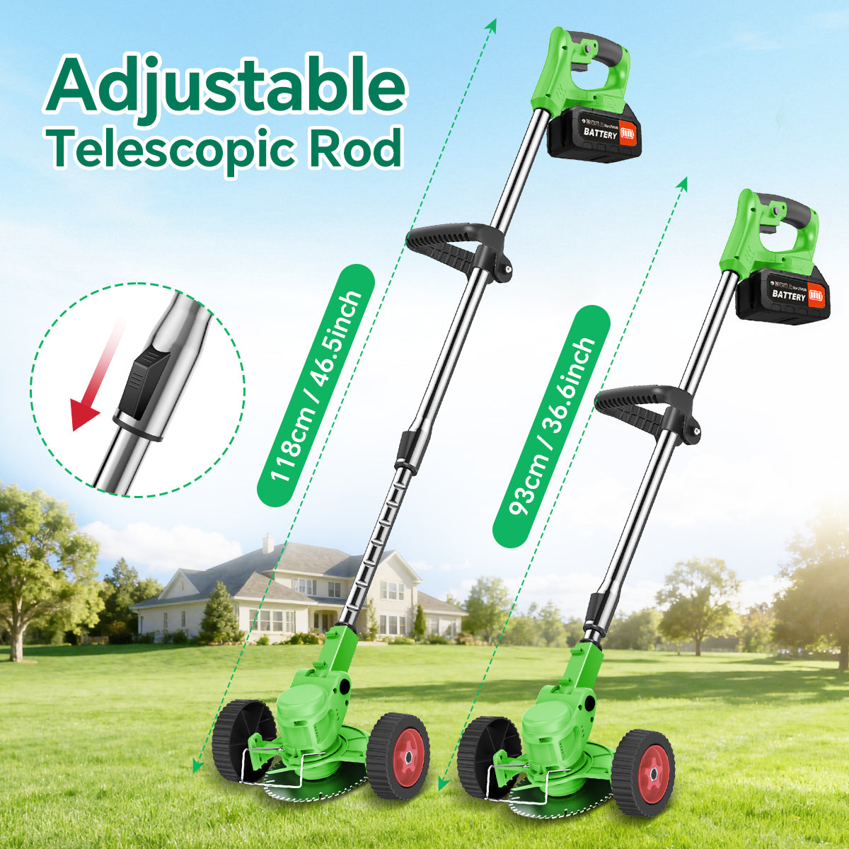 TNTANTS Weed Wacker Cordless, 3-in-1 Lightweight Electric String Trimmer with 3 Types of Blades, Wheels, 24V Battery, Weed Eater Grass Trimmer/Edger/Brush Cutter for Lawn Yard Garden (Green)