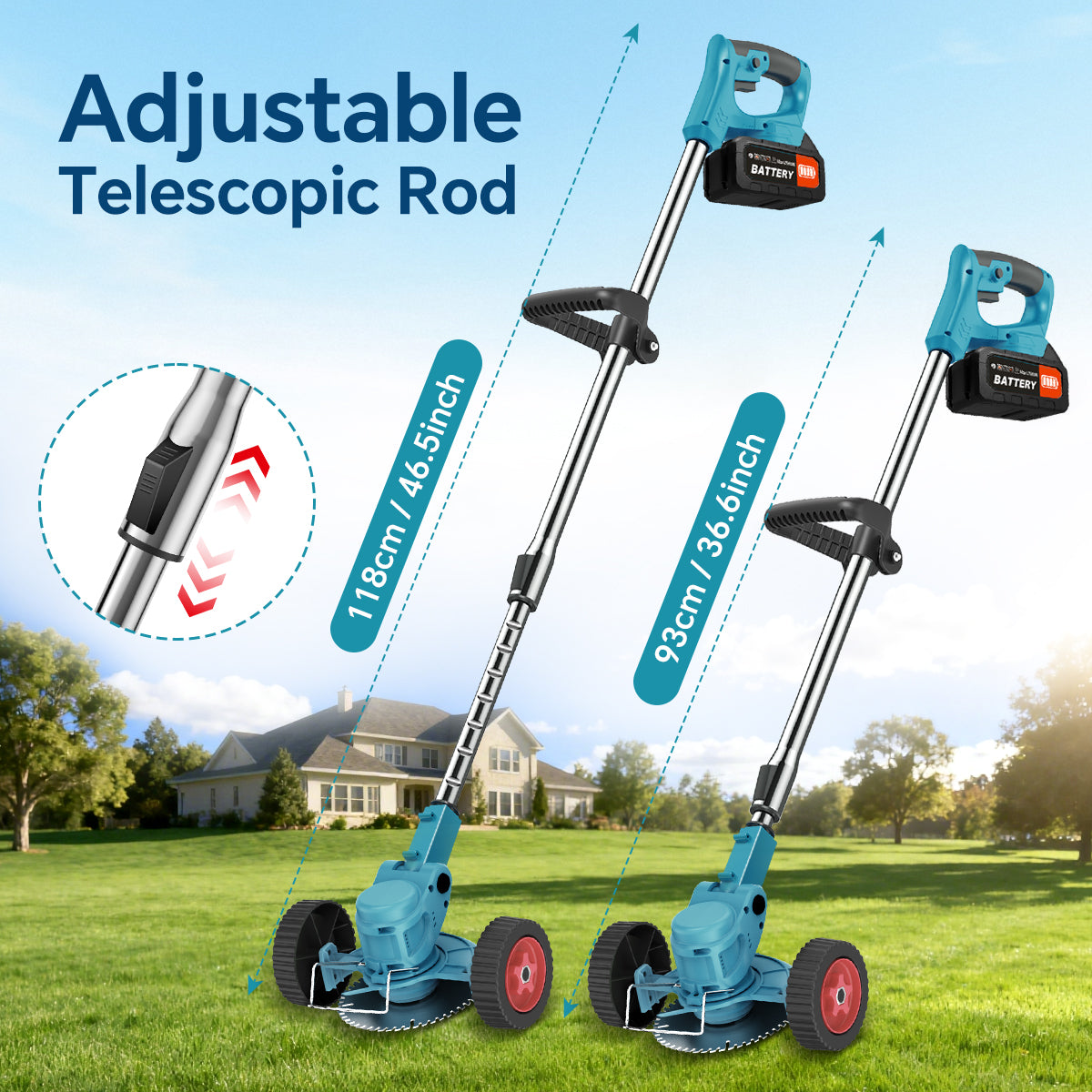 TNTANTS Weed Wacker Cordless, 3-in-1 Lightweight Electric String Trimmer with 3 Types of Blades, Wheels, 24V Battery, Weed Eater Grass Trimmer/Edger/Brush Cutter for Lawn Yard Garden (Blue)