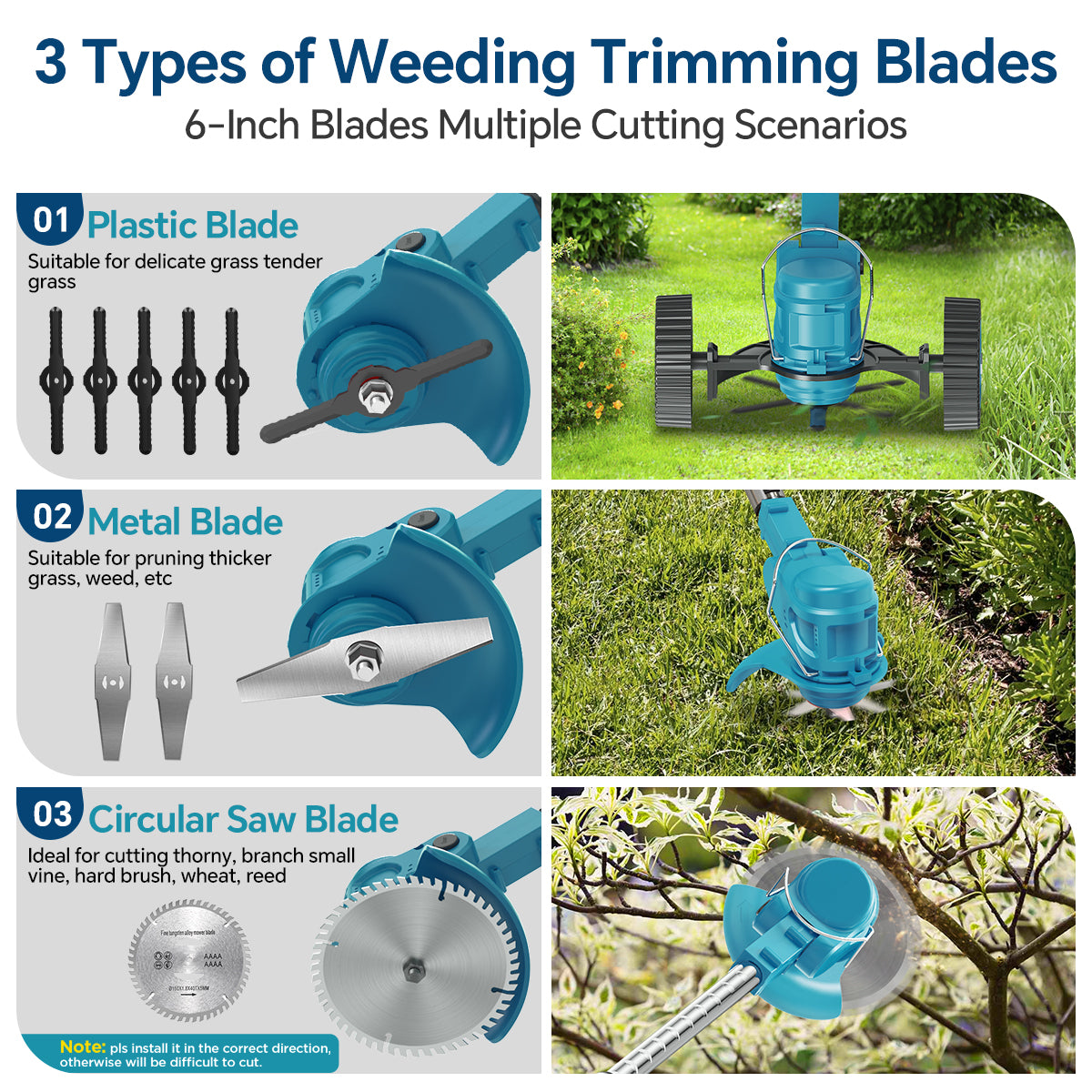 TNTANTS Weed Wacker Cordless, 3-in-1 Lightweight Electric String Trimmer with 3 Types of Blades, Wheels, 24V Battery, Weed Eater Grass Trimmer/Edger/Brush Cutter for Lawn Yard Garden (Blue)