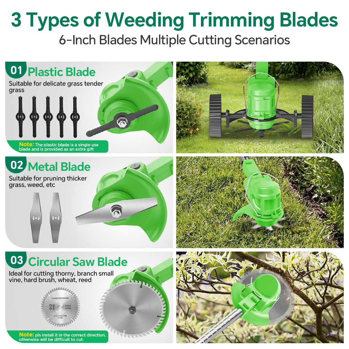 TNTANTS Weed Wacker Cordless, 3-in-1 Lightweight Electric String Trimmer with 3 Types of Blades, Wheels, 24V Battery, Weed Eater Grass Trimmer/Edger/Brush Cutter for Lawn Yard Garden (Green)