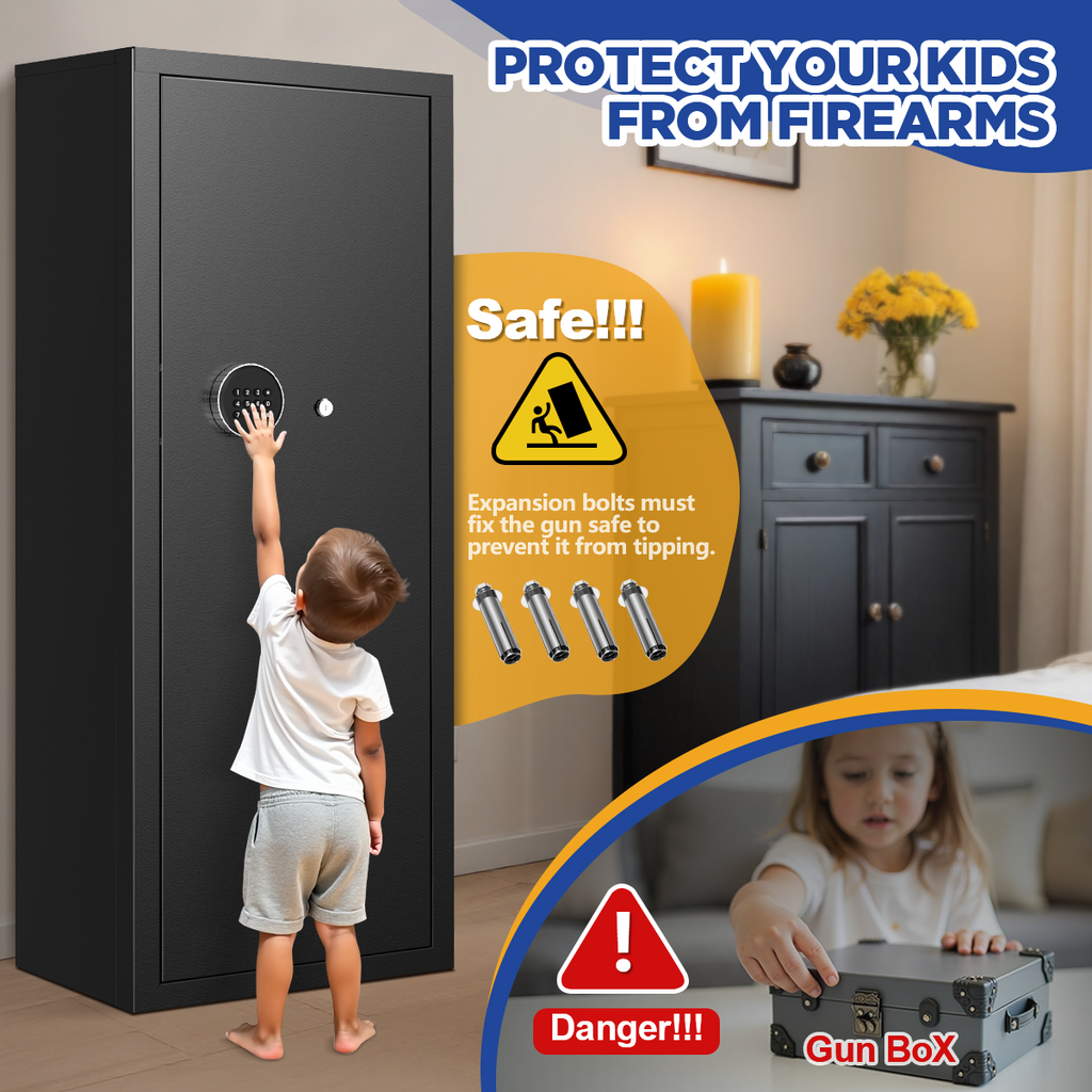 RYCUZO 12-15 Gun Cabinet, Quick Access Long Gun Safe for Home Rifles and Pistols, Large Unassembled Rifle Safe with Removable Shelves, Digital Keypad, Pegboard