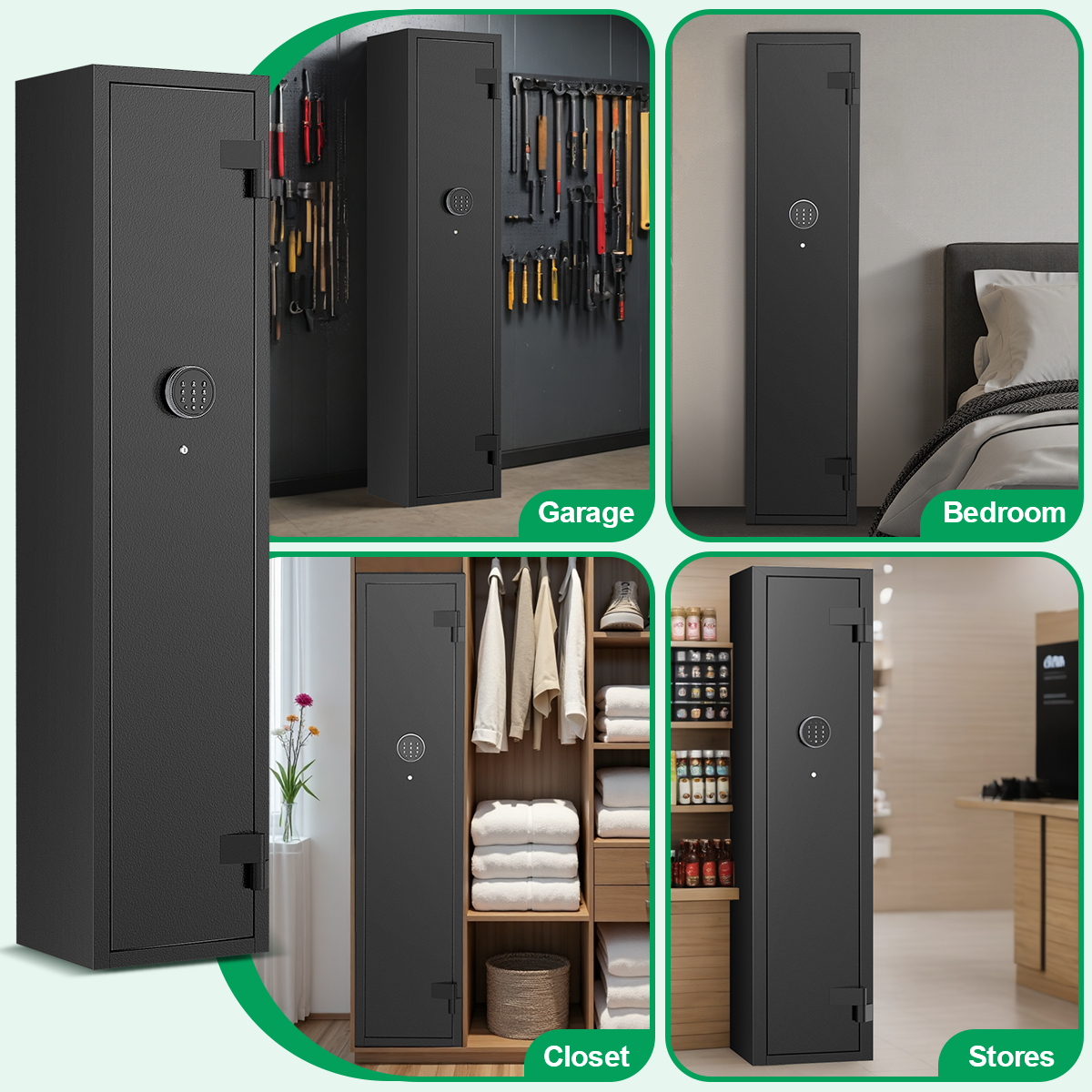 BESAFETY 2-4 Long Gun Safes, Gun Cabinets for Home Storage of Rifle and Pistols, Quick Access Rifle Safe with Alarm System & Gun Racks
