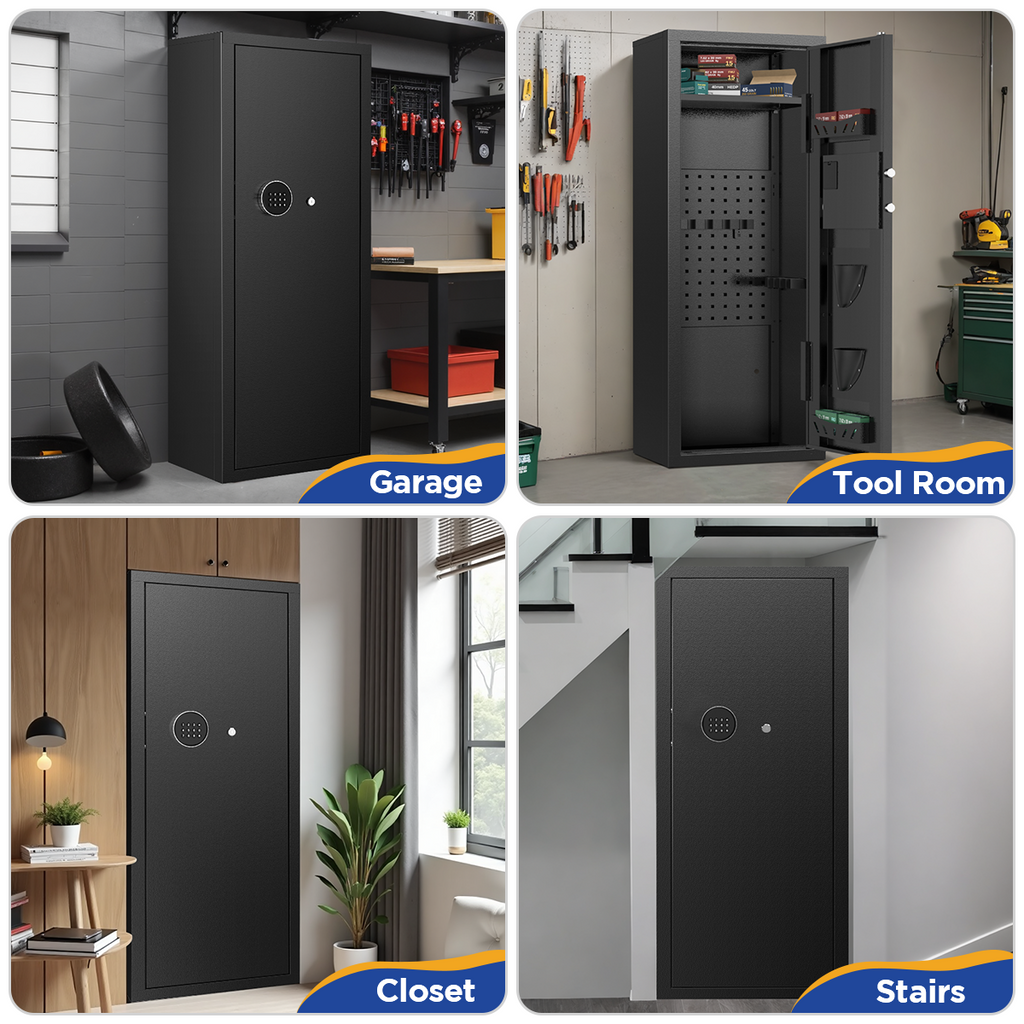 RYCUZO 12-15 Gun Cabinet, Quick Access Long Gun Safe for Home Rifles and Pistols, Large Unassembled Rifle Safe with Removable Shelves, Digital Keypad, Pegboard
