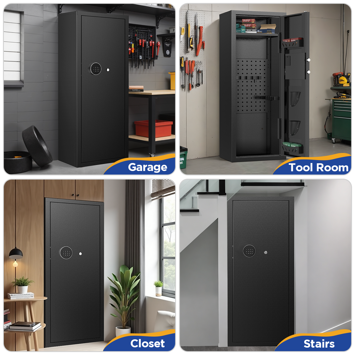 RYCUZO 12-15 Gun Cabinet, Quick Access Long Gun Safe for Home Rifles and Pistols, Large Unassembled Rifle Safe with Removable Shelves, Digital Keypad, Pegboard