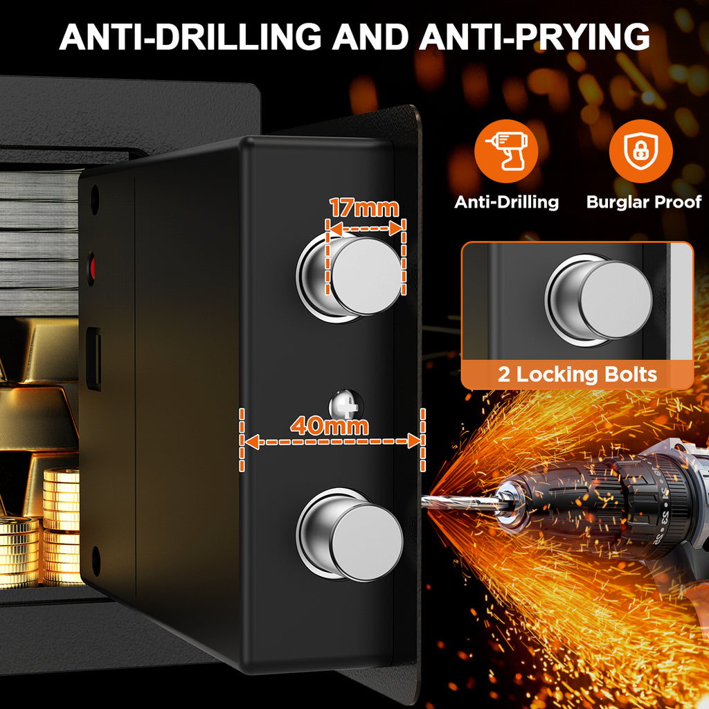 TNTANTS Electronic Digital Safe Box, 0.25 Cubic Feet Home Security Box for Office Hotel Business, Lock Box with Key Keypad for Cash Jewelry Black