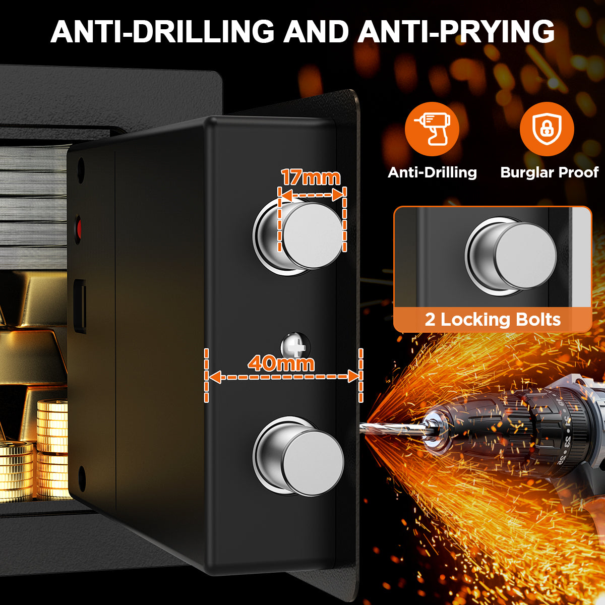 TNTANTS Electronic Digital Safe Box, 0.25 Cubic Feet Home Security Box for Office Hotel Business, Lock Box with Key Keypad for Cash Jewelry Black