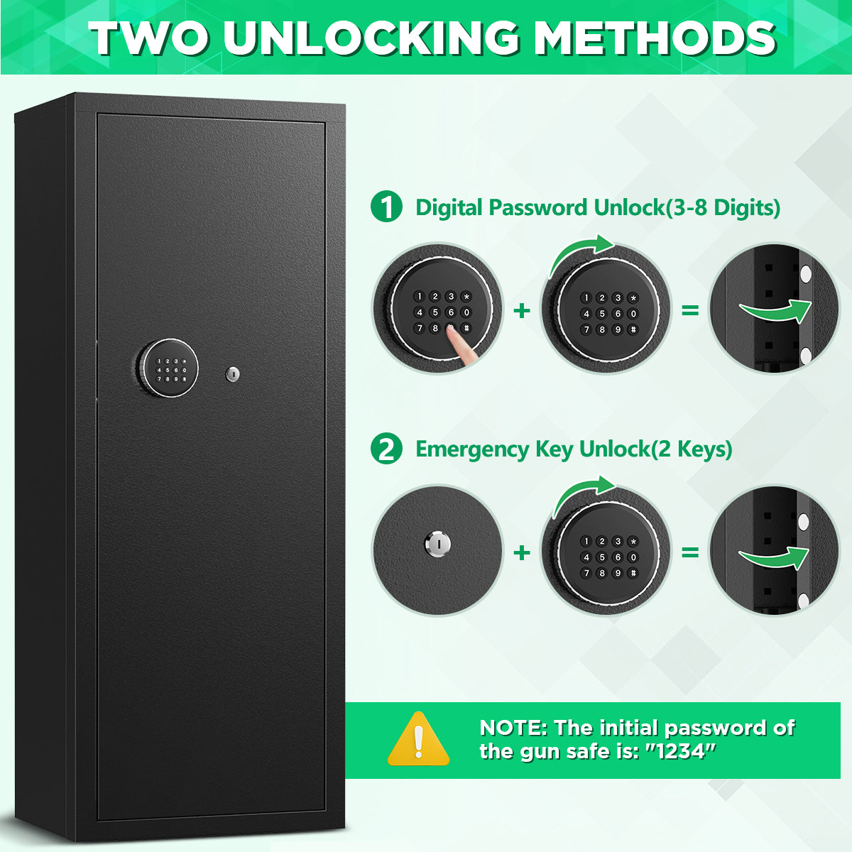 SYSENFO 12-15 Gun Cabinet, Quick Access Long Gun Safe for Home Rifles and Pistols, Large Unassembled Rifle Safe with Removable Shelves, Digital Keypad, Pegboard