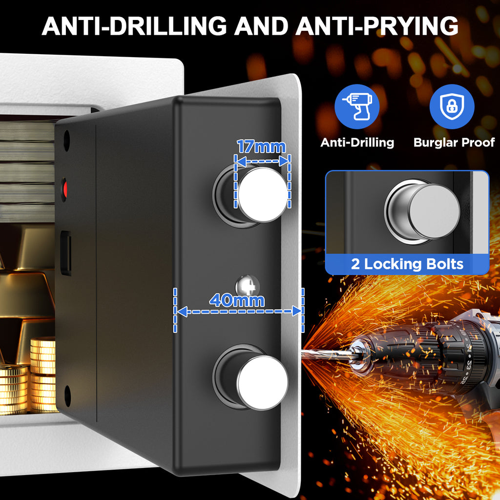 TNTANTS Electronic Digital Safe Box, 0.25 Cubic Feet Home Security Box for Office Hotel Business, Lock Box with Key Keypad for Cash Jewelry White