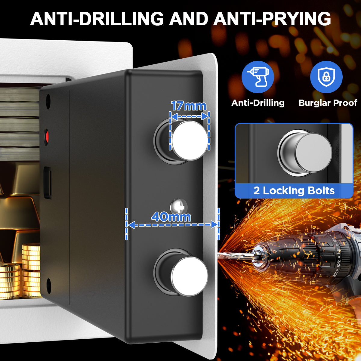 TNTANTS Electronic Digital Safe Box, 0.25 Cubic Feet Home Security Box for Office Hotel Business, Lock Box with Key Keypad for Cash Jewelry White