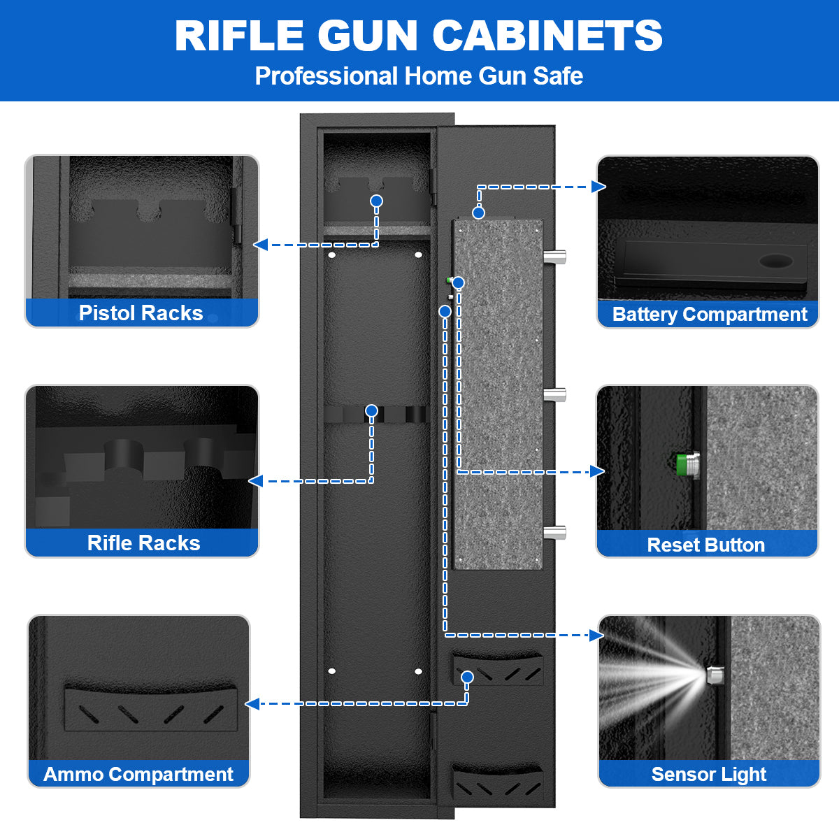 BESAFETY 2-4 Long Gun Safes, Gun Cabinets for Home Storage of Rifle and Pistols, Quick Access Rifle Safe with Alarm System & Gun Racks
