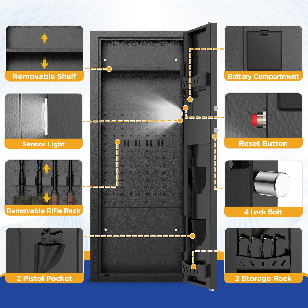 Gemaisil 12-15 Gun Cabinet, Quick Access Long Gun Safe for Home Rifles and Pistols, Large Unassembled Rifle Safe with Removable Shelves, Digital Keypad, Pegboard